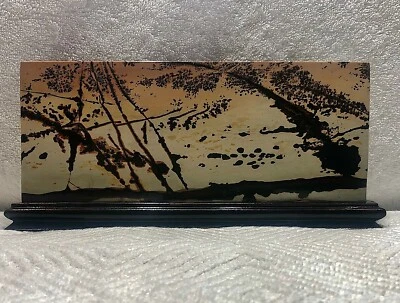 Antigua piedra de ágata dendrítica. Expositor de losa con soporte Foto 1 de 4