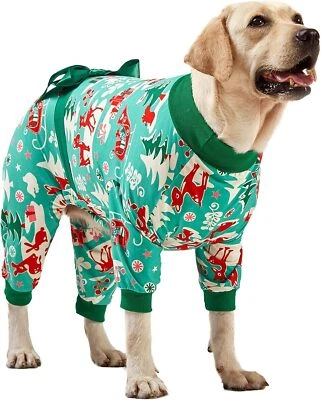 LovinPet Dog Sleepwear Jersey Knit Long Sleeve Anti-Lick Holiday Red/Green Plaid - Image 1 of 4