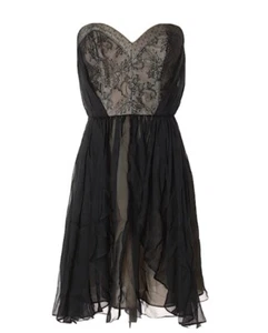 ABS ALLEN SCHWARTZ BLACK NUDE STRAPLESS LACE COCKTAIL PARTY MINI DRESS SIZE 6 - Picture 1 of 5