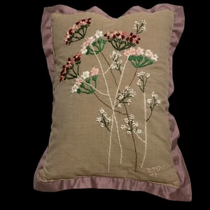 Rare Ralph Lauren Decorative Pillow Sham Linen Hand Embroidered Floral Signed - Picture 1 of 8