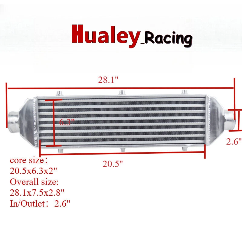2.6" 66mm Inlet/Outlet Universal Aluminum Turbo Intercooler 28.1"x7.5"x2.8" - Image 1 of 4