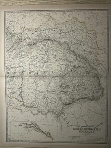 1881 Eastern Austria Hungary Large Hand Coloured Antique Map by Johnston - Picture 1 of 3