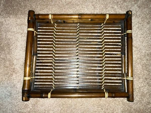 primitive dark bamboo coffee table tray | boho rustic eclectic accent decor - Picture 1 of 5