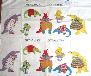 Vintage Dinosaurs Fabric 4 Panels T-Rex Brontosaurus 28 Dinos Appliques Cotton - Picture 1 of 12