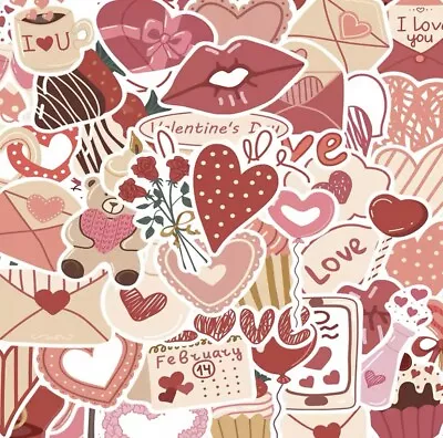 Valentines Day Style Stickers 50pk Mix Heart Valentines Stickers FREE SHIPPING - Image 1 of 4