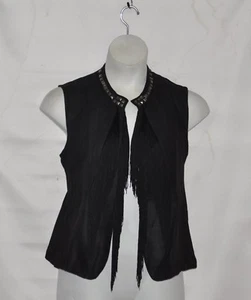 Hot In Hollywood Faux Suede Open Front Vest With Tassels Size S Black - Picture 1 of 2
