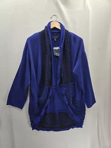 NWT Investments II Blue Open front Long Cardigan Sweater Size-2X - Picture 1 of 9