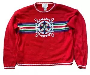 Vintage Susan Bristol Sweater Womens SZ M Red Nautical 1996 Cotton - Picture 1 of 6
