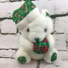 VTG Unitoy Chistmas Plush White Teddy Bear Green Trim Stuffed Animal Holiday