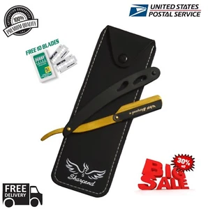 Professional Barber Hair Shaving Razor Straight Edge Folding Knife + 10 Blades - Picture 1 of 7