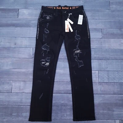 Jean de mezclilla ROCK REVIVAL Bradley relajado desgastado para hombre 31x32 ALT-recto negro Foto 1 de 4