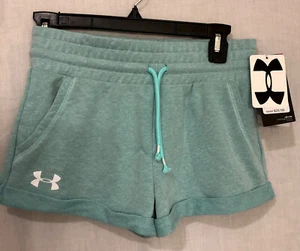 Girls Under Armour Ribbed Terry Track Shorts - YXL - Azure Teal - NWT - Picture 1 of 7