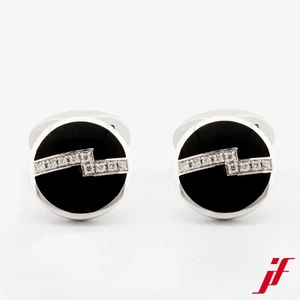 GÜBELIN Cufflinks 750/18K White Gold Diamonds New - 60% Black Round - Picture 1 of 3