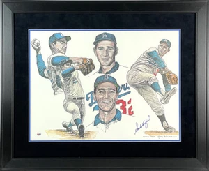 Collage profesional firmado por los Dodgers Sandy Koufax 18x24 litografía enmarcada LE PSA LOA - Imagen 1 de 3