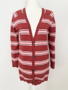 BB Dakota Damen Long Strick Cardigan Pullover Gr. S rosa gestreift V-Ausschnitt Knöpfe - Bild 1 von 12