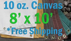 8 Ft. x 10 Ft. 10 Oz. Cotton Canvas Breathable Water Resistant Tarps - Picture 1 of 7