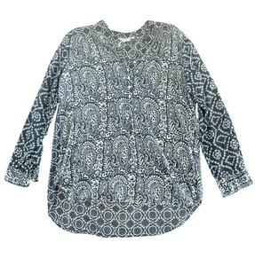 Blusa Campesina Dolma Boho Azul Marino Blanco Algodón Hi-Lo Popover Para Mujer Talla XL - Imagen 1 de 13