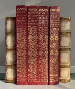 4 Small Antique Books Red Gilt Flower Spine Bookshelf Everyman's Library UK - Bild 1 von 24