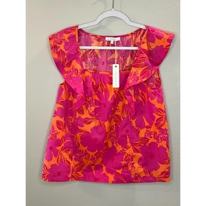 Top Olivaceous Nuevo con Etiquetas Floral Naranja Fucsia Manga Volantes Sin Mangas Talla M - Imagen 1 de 7