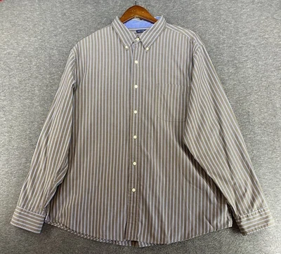 Camisa Chaps Para Hombres XXL Rayas Abotonada Marrón Azul Blanco Manga Larga Fácil Cuidado Foto 1 de 4