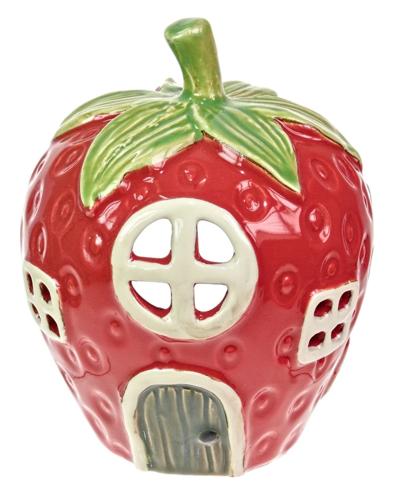 Strawberry House Tealight Candle Holder, Ceramic Home Tealight FREE DELIVERY - Image 1 of 1