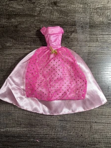 BARBIE DRESS GOWN PINK GOLD SHEER OVERLAY GLITTER POLKADOTS ONLY DOLL CLOTHES - Picture 1 of 4