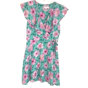 GB Girls Floral Ruffle Dress in Blue/Pink Garden Party Vacation Wedding Sz L - Picture 1 of 14