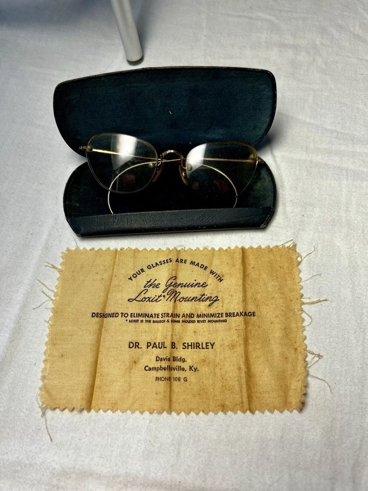 Anteojos antiguos con borde de alambre rellenos de oro de 12K. Con estuche y tela Foto 1 de 4