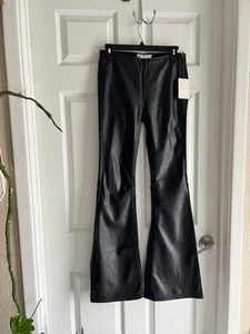 NWT 25 Free People Penny Pull On Black Coated Vegan Leather Jeans Pants Bell - Picture 1 of 3