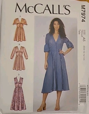 McCalls 7974 Fitted Bodice Gathered Skirt Dress Pattern Sz 6-8-10-12-14 Uncut FF - Image 1 of 4