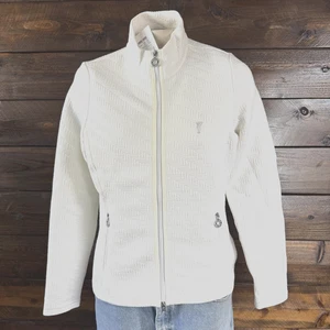Chaqueta de golf Golfino blanca tejida gofre acolchada completa doble cremallera para mujer talla 36” - Imagen 1 de 19