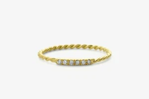 14k Gold Twisted Diamond Wedding Band Thin Stackable Micro Pave Setting - Picture 1 of 3