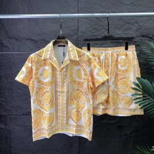 2025SS Versace Men's Short Sleeve Shirt+shorts Medusa Palace Yellow&Whit Size XL - Picture 1 of 10