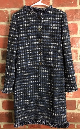 Set blazer abito Moschino Boutique blu tweed frange taglia 4 6