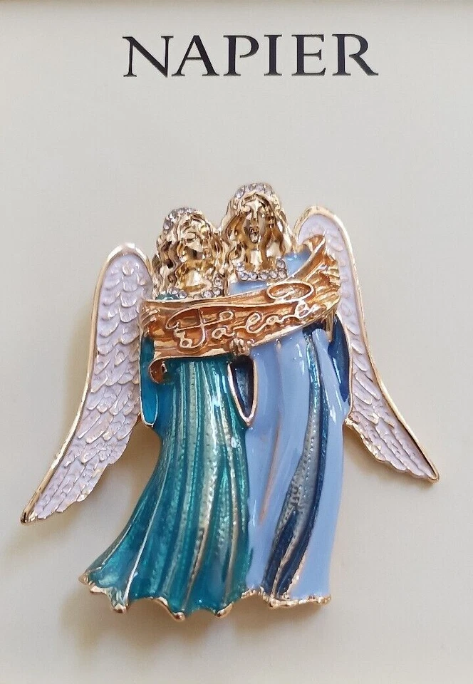 Napier Gold Tone Elevated Singing Angels Holiday Christmas Pin