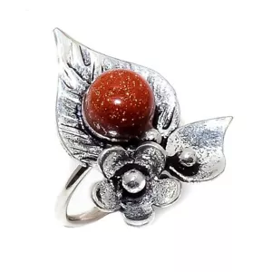 Red Suntone Gemstone 925 Sterling Silver Ring Size 7 c358 - Picture 1 of 5