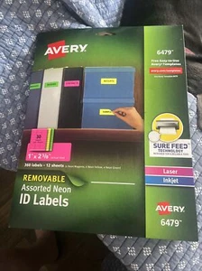 Avery gut sichtbare abnehmbare ID Etiketten Laser/Tintenstrahl 1 x 2 5/8 sortiert Neon - Bild 1 von 2