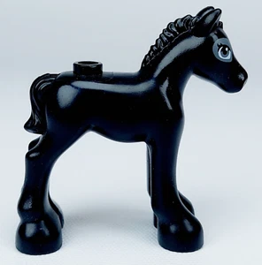 LEGO Horse Baby Foal Black Mane Tail Dark Bluish Gray Eyes Eyelashes Friends - Picture 1 of 7