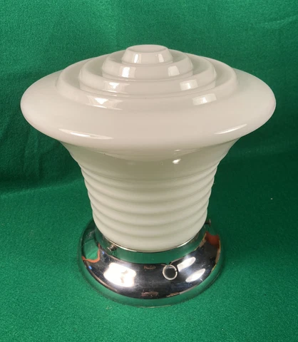 Vintage Art Deco White Glass Light Fixture UFO Cylindrical Shade School House Cover