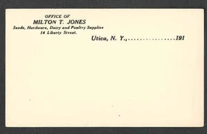 Ca 1912 PC UTICA NY MILTON JONES SEELS DAIRY POULTRY SUPPLIES ETC MINT FACE UX30 - Picture 1 of 1
