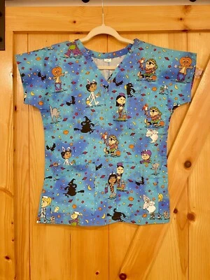 Blusa Médica Happy HALLOWEEN Azul, Talla XS Foto 1 de 2