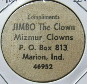 Vintage Jimbo the Clown Marion, IN Wooden Nickel - Token Indiana - Picture 1 of 2