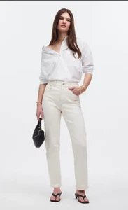 Madewell The 90er Jahre gerade Jeans elfenbeinfarbene Leinwand Größe 27 und 28 Petite neu mit Etikett - Bild 1 von 5