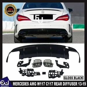 REAR DIFFUSER FOR MERCEDES AMG W117 C117 CLA45 GLOSS BLK QUAD EXHAUST TAIL PIPE - Picture 1 of 15