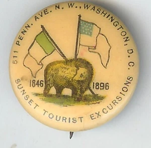 SCARCE 1846-1896 Sunset Tourist Excursions Pin WASH. D.C. w/ Backpaper & BEAR - Picture 1 of 2