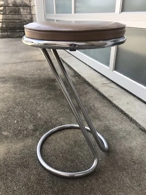 VTG Bar Stool Troy Sunshade Art Deco Z Stool Gilbert Rohde Style Chrome Vinyl - Image 1 of 4