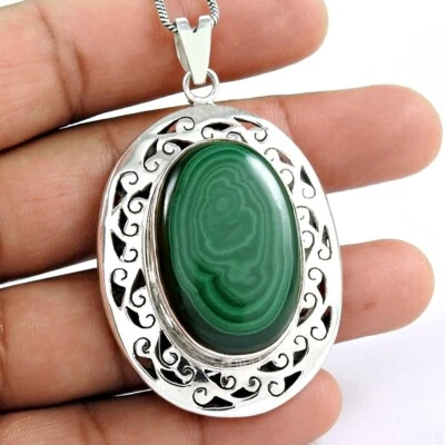 Piedras preciosas de malaquita natural de plata de ley 925 de moda colgante joyería Foto 1 de 4