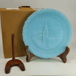 Vintage Fenton Glas Weihnachtsplatte 1974 blau Satin The Nation's Church XCHE# - Bild 1 von 14