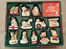 Vintage Porcelain Christmas Ornaments Set of 12 BOX Taiwan Train Angel Drummer