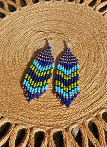 Blue ombre earrings blue glass beaded earrings blue dangle earrings for women - Picture 1 of 10